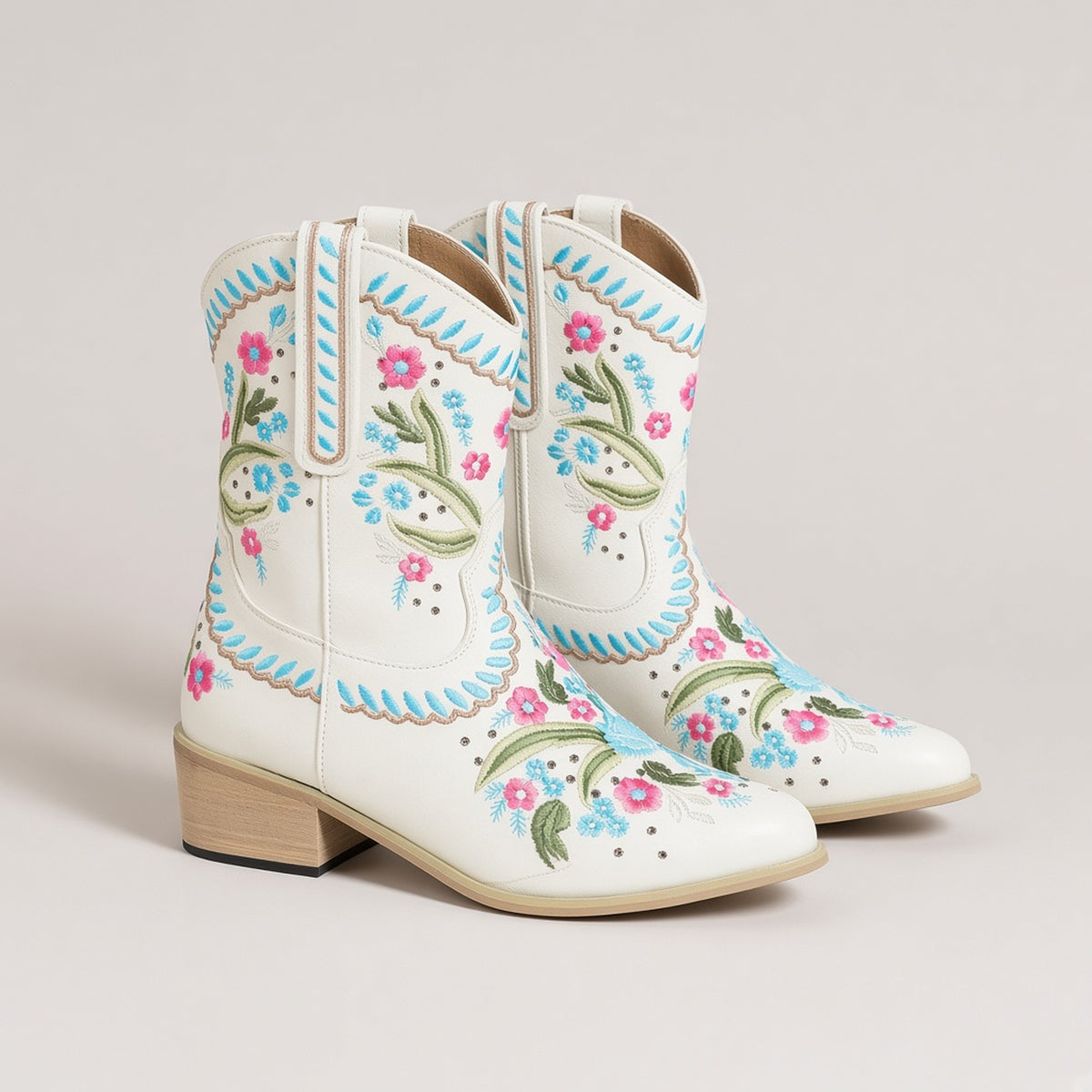 Ethnic Style Female Embroidered Flowers Mid-tube Western Boots