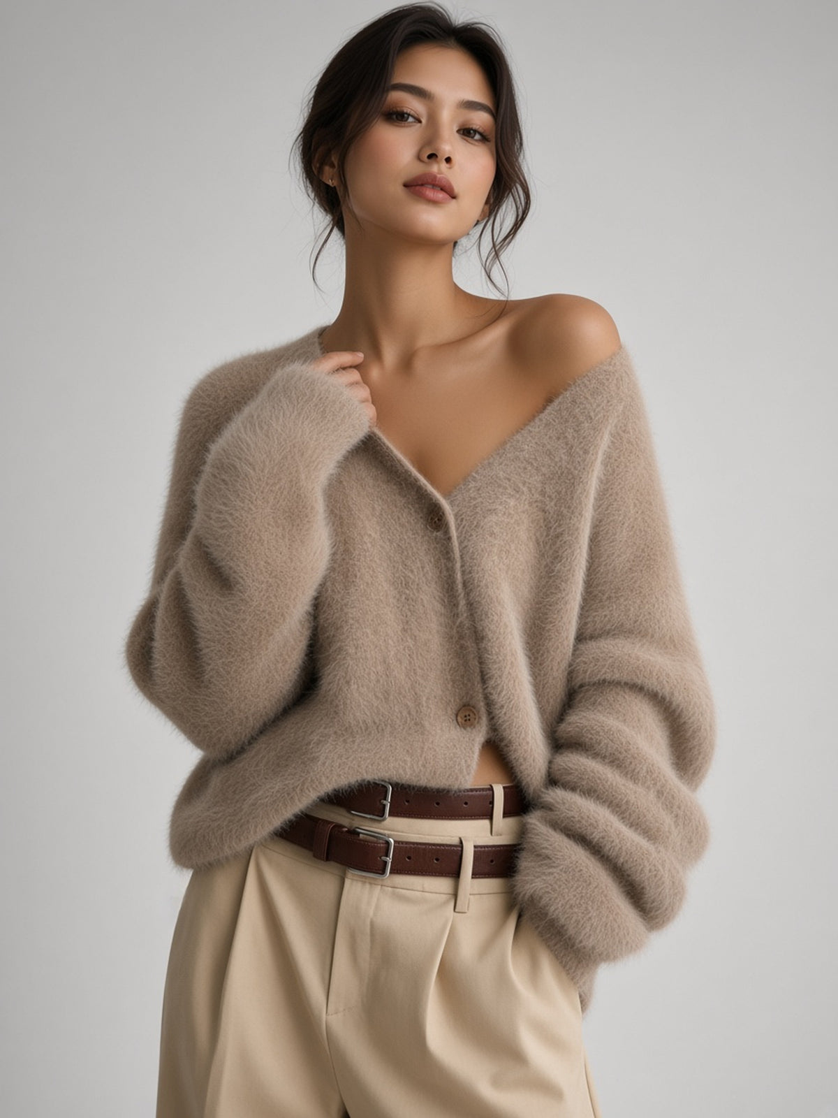 V-Neck Button-Front Knit Cardigan