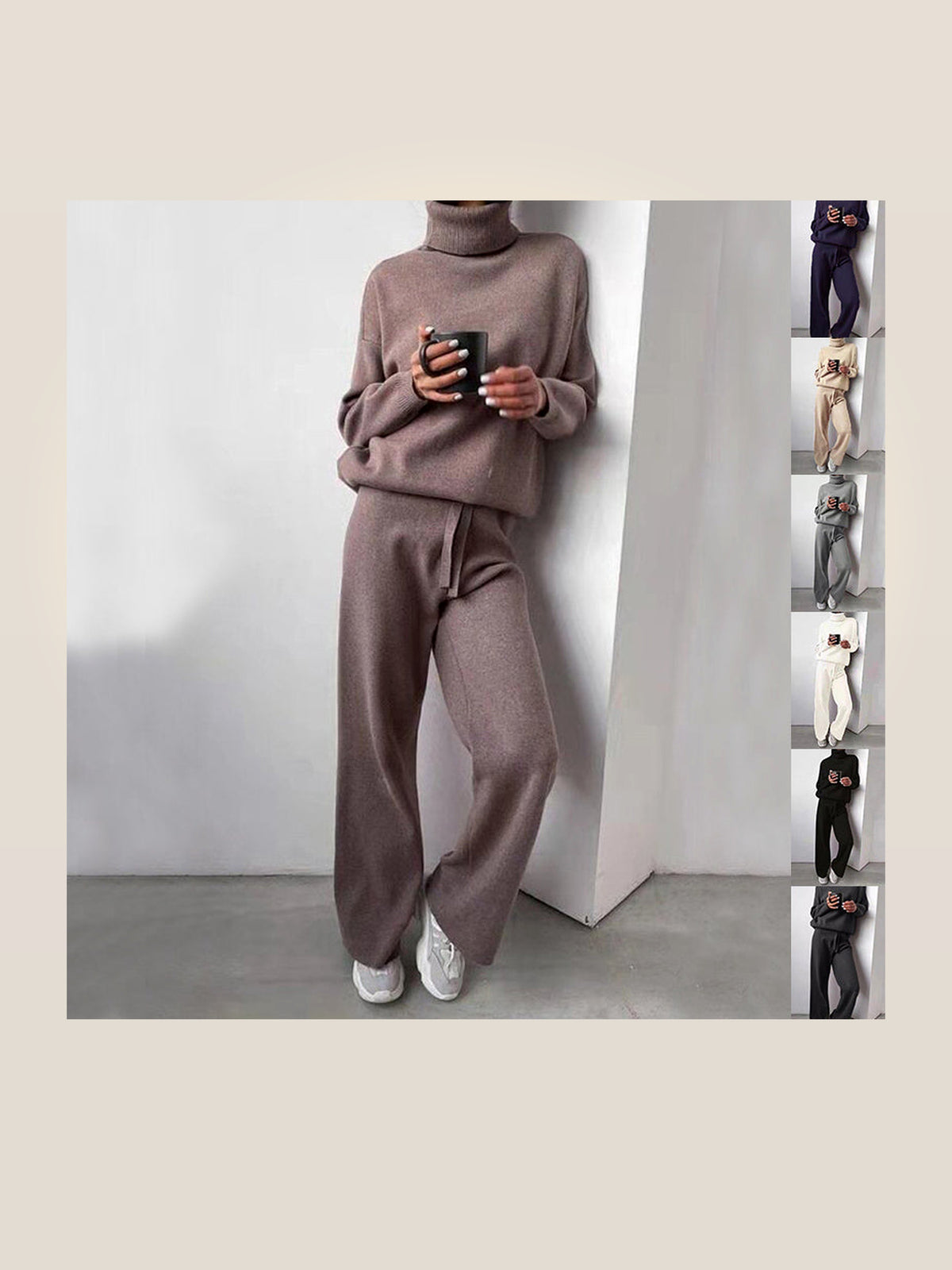 Turtleneck Sweater & Straight-Leg Pants Knit Set
