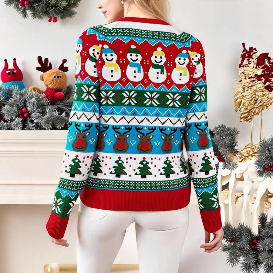 Round-neck, Wool-like Sweater Stretchy Pullover Faux Knit Top