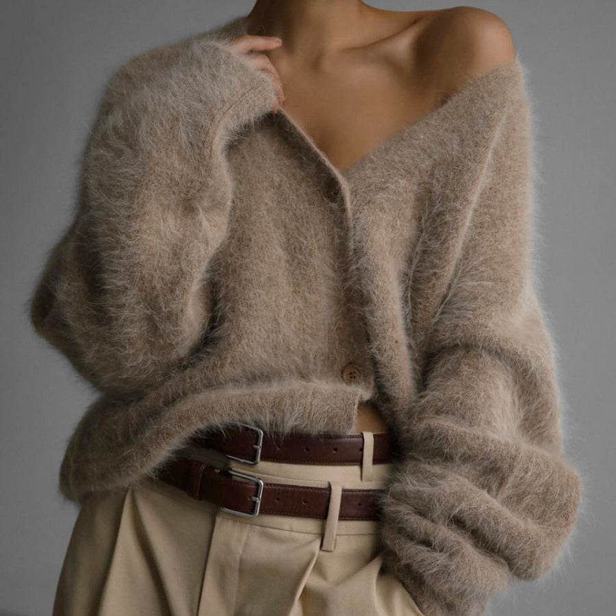 V-Neck Button-Front Knit Cardigan