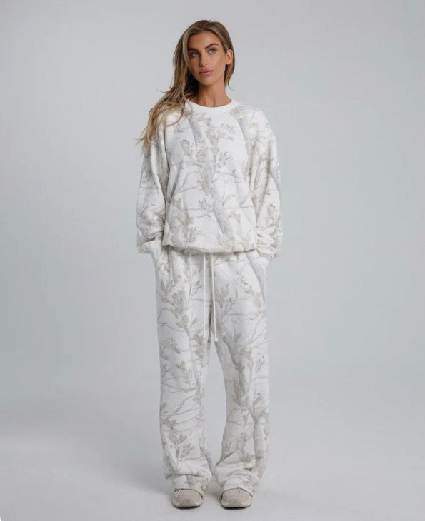 Leaf Print Sweatshirt & Jogger Set