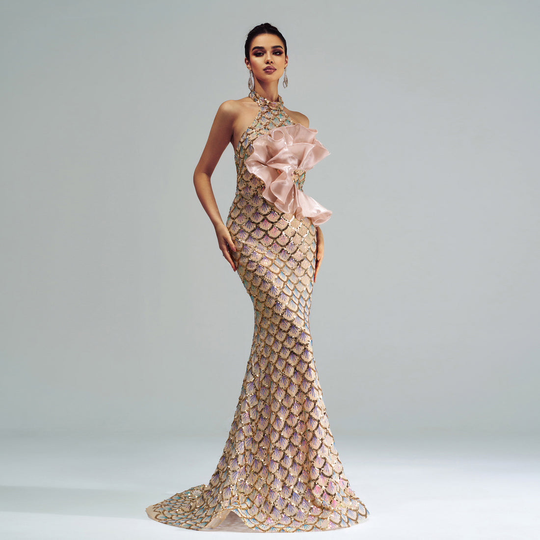 Nyra Halter Sequined Mermaid Gown