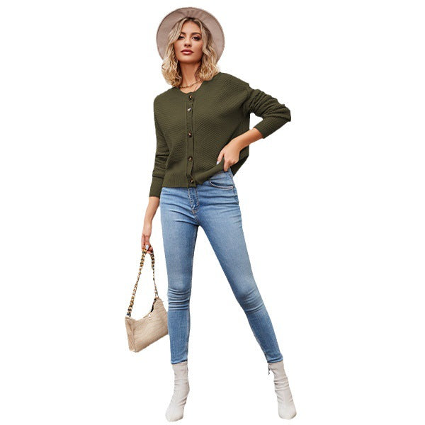 Single-Button Cropped Knit Cardigan