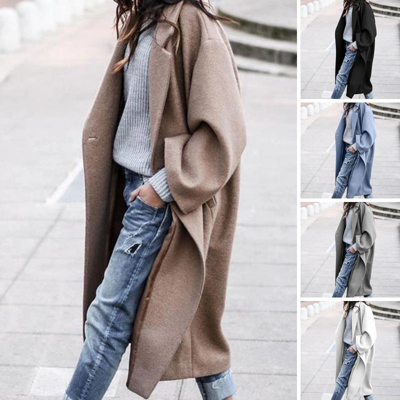Manteau long à revers avec poches