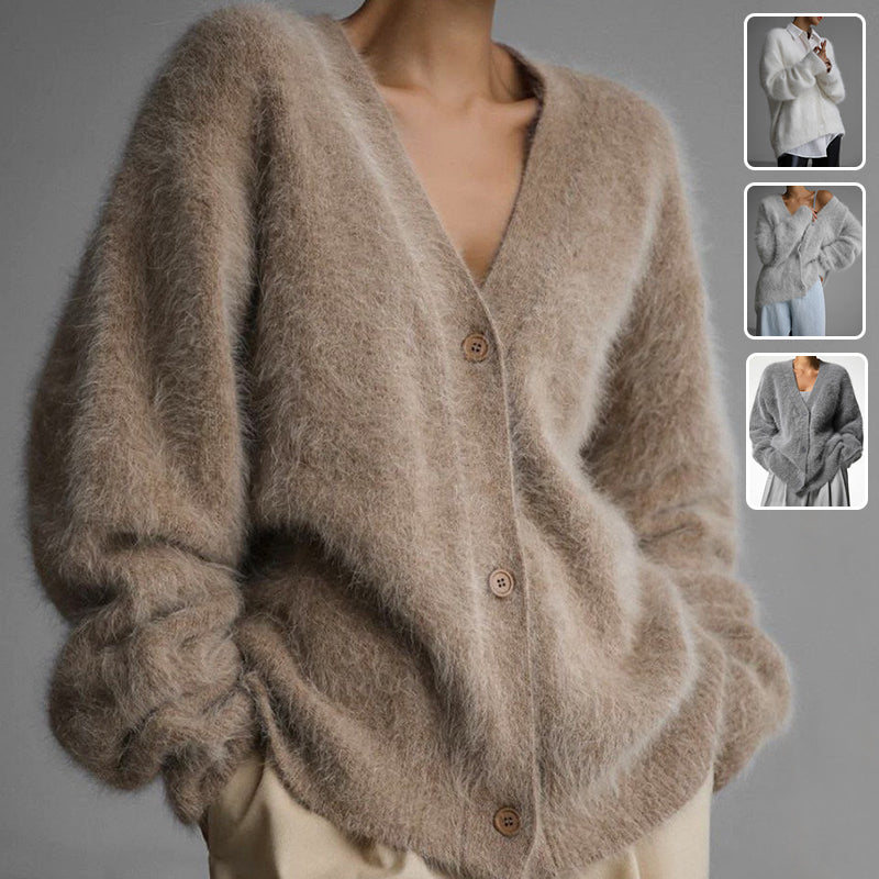 V-Neck Button-Front Knit Cardigan