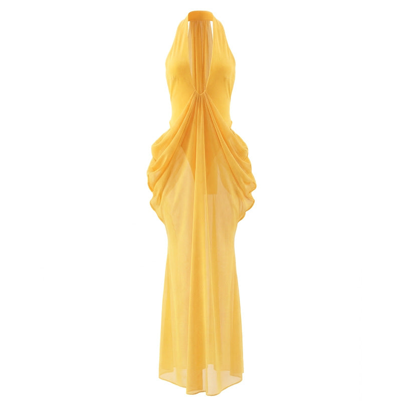 Deep V Sexy Pleated Waist Dress