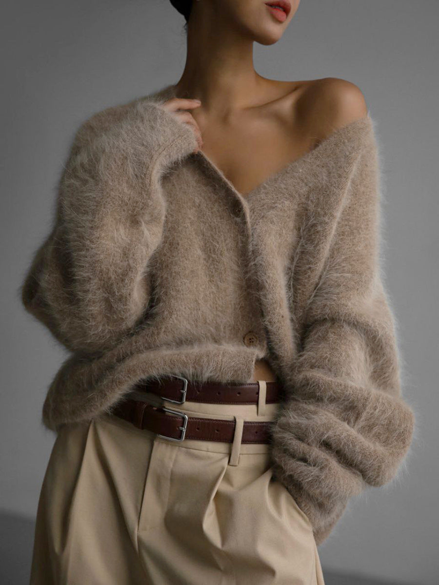 V-Neck Button-Front Knit Cardigan