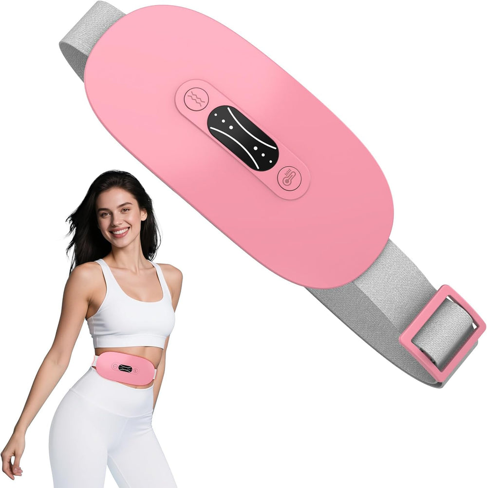 Portable Ccordless Heating Pad for Period Cramps Electric Waist Belt Device Portable Heatings Pad with 3 Heat Levels and 3 Massage Modes Birthday Gifts for Women and Girls (Pink)