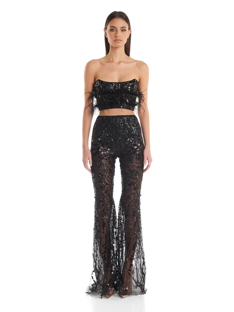Ensemble bustier à sequins et pantalon
