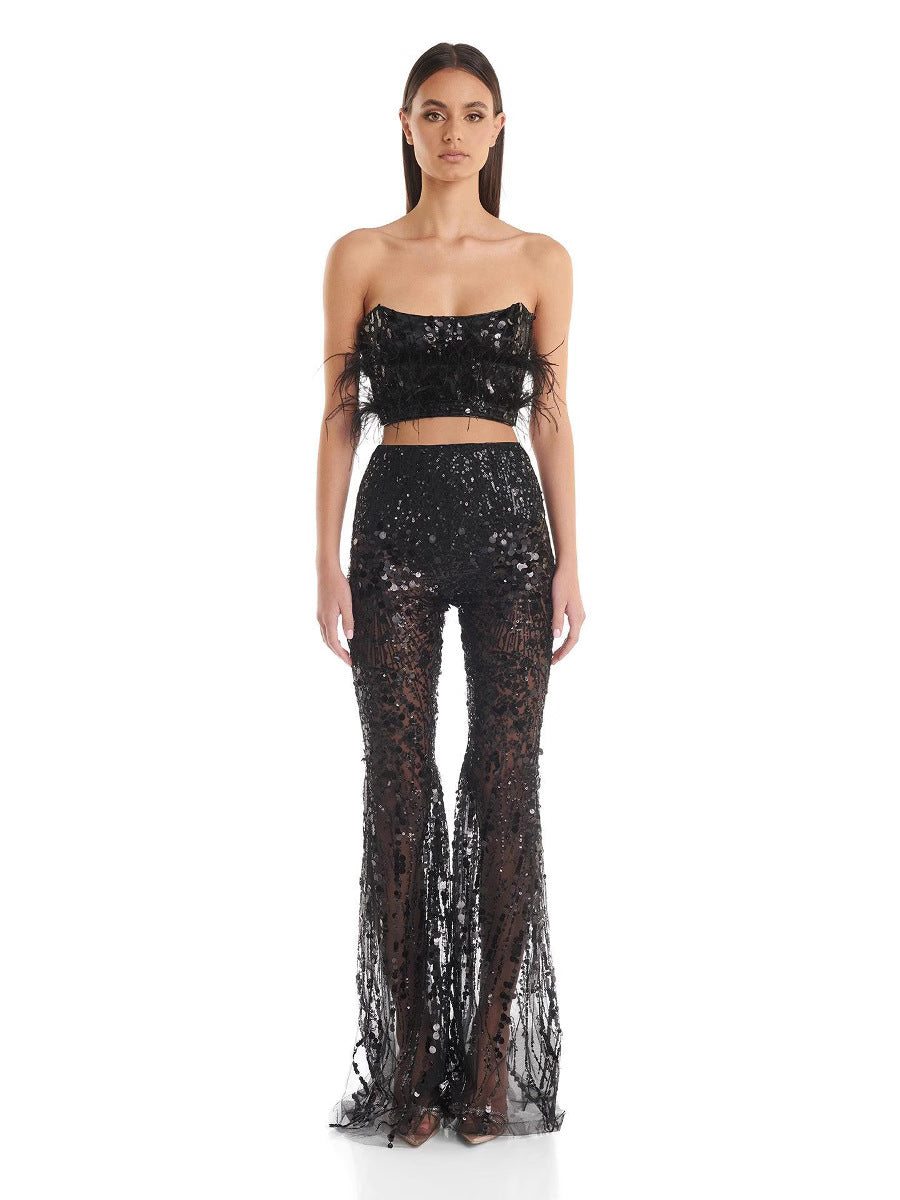 Ensemble bustier à sequins et pantalon