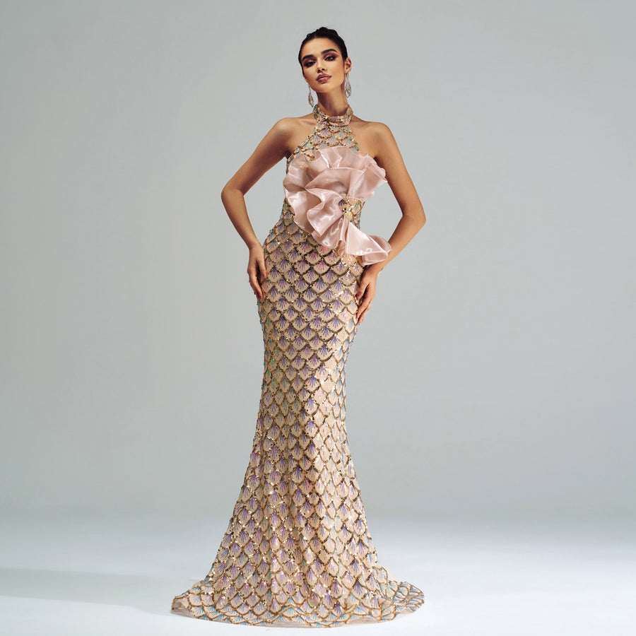 Nyra Halter Sequined Mermaid Gown