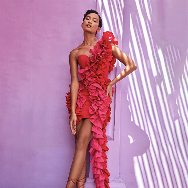 Pleated Lace Bandage Party Dress