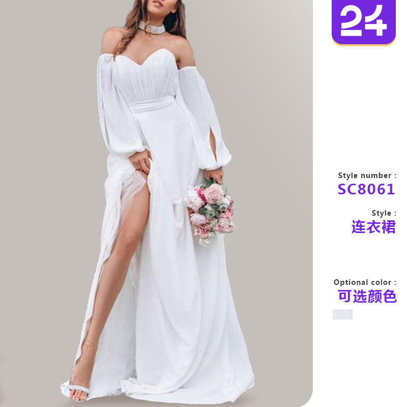 Long Sleeve Chiffon Mid-Waist Party Dress