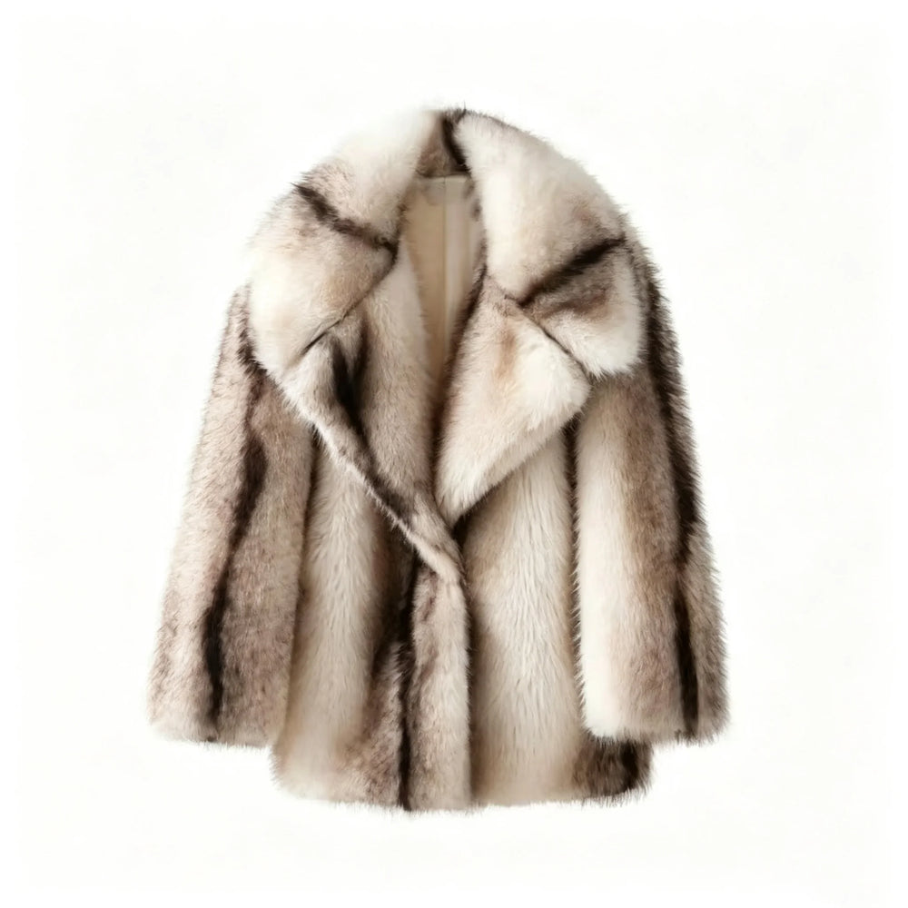 Striped Faux Fur Oversized Coat