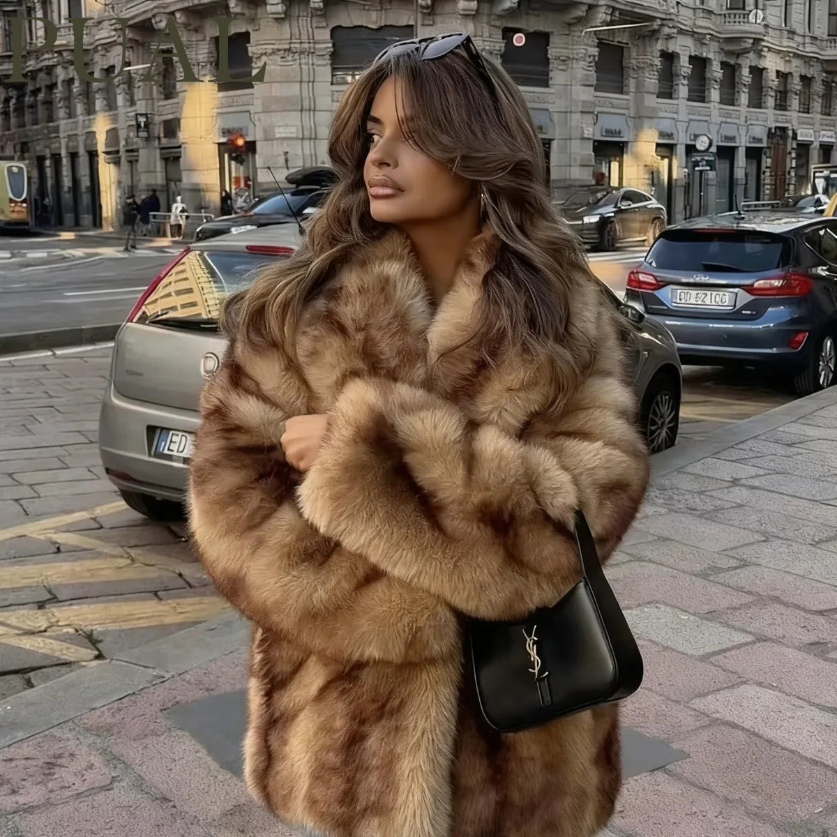 Striped Faux Fur Oversized Coat
