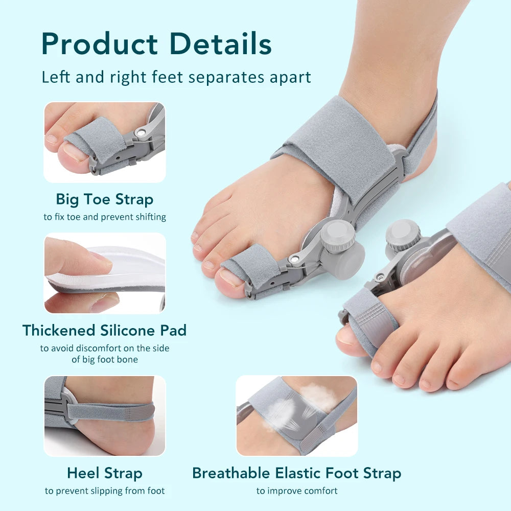 Adjustable Bunion Corrector - Hallux Valgus Big Toe Straightener for Day & Night Pain Relief