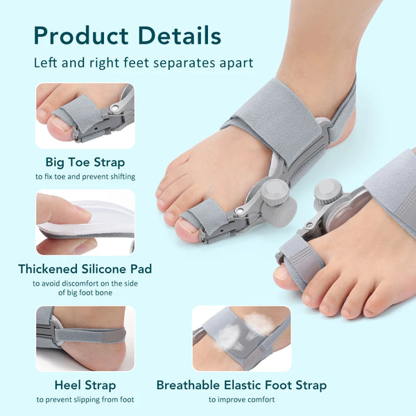 Adjustable Bunion Corrector - Hallux Valgus Big Toe Straightener for Day & Night Pain Relief
