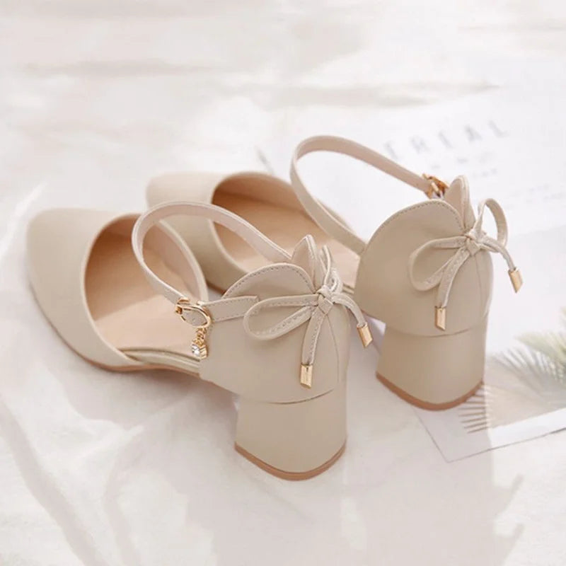 2025 Spring/Summer Hot Sale!Fairy Style Thin-Strap High Heels - Bowknot with Golden Buckle, Comfortable & Versatile