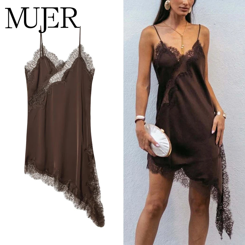 Satin Lace Backless Mini Dress