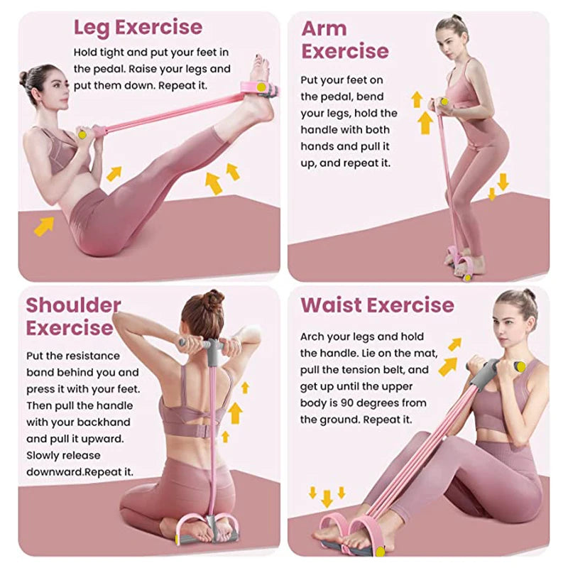 Tire-pédale avec bandes de résistance à 4 tubes – Bande d’exercice pour le yoga et les abdominaux