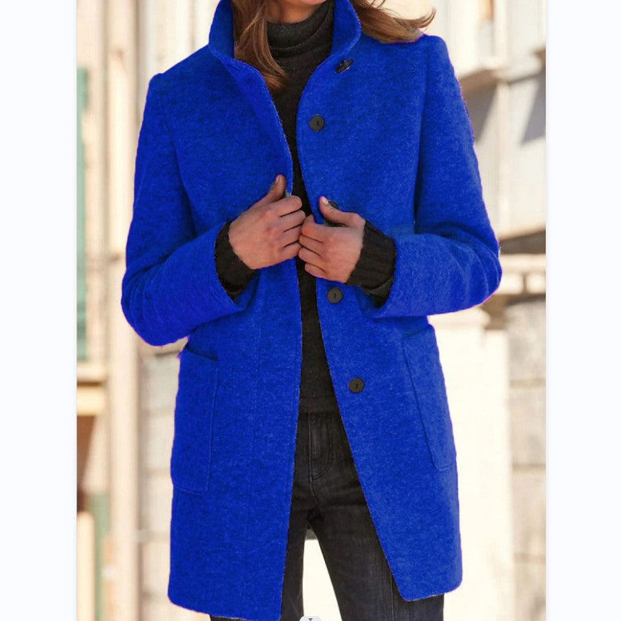 Stand-Collar Button Coat with Pockets