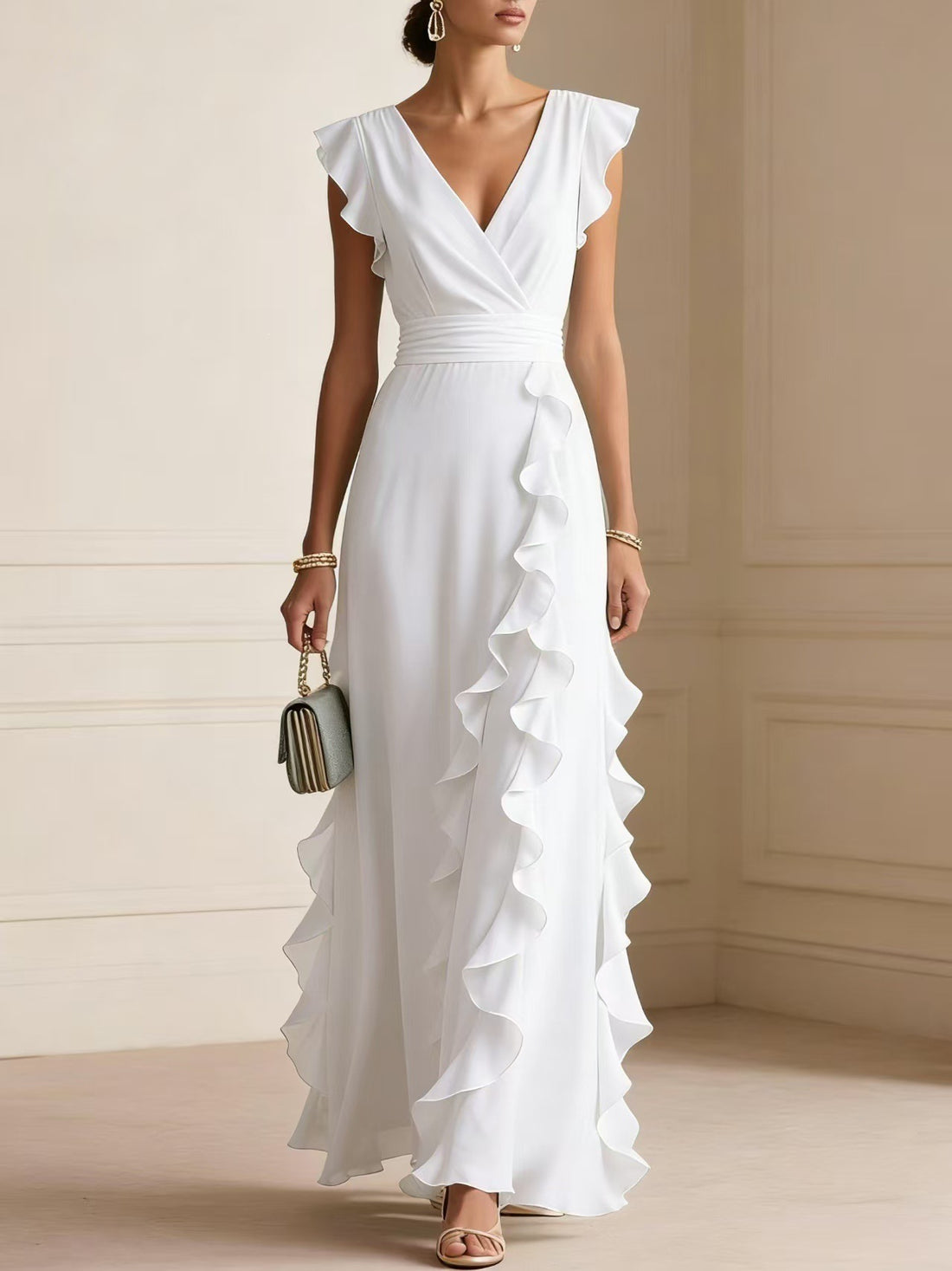 The Celeste Ruffle Maxi Dress — White