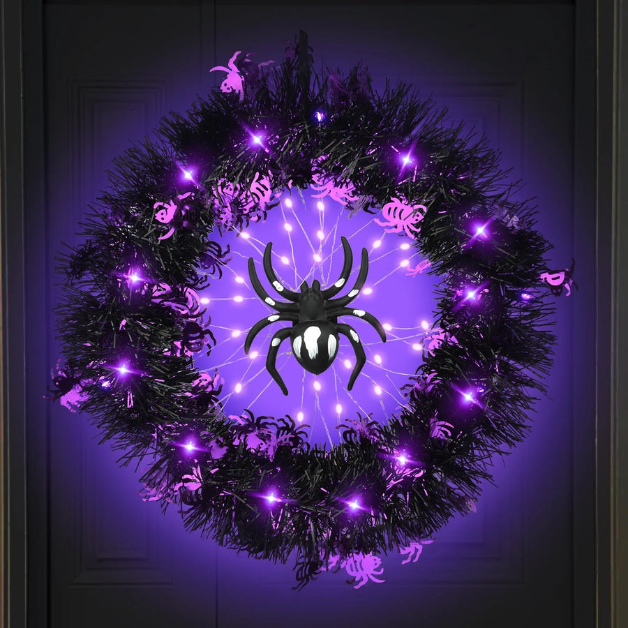 LED Spider Halloween Wreath