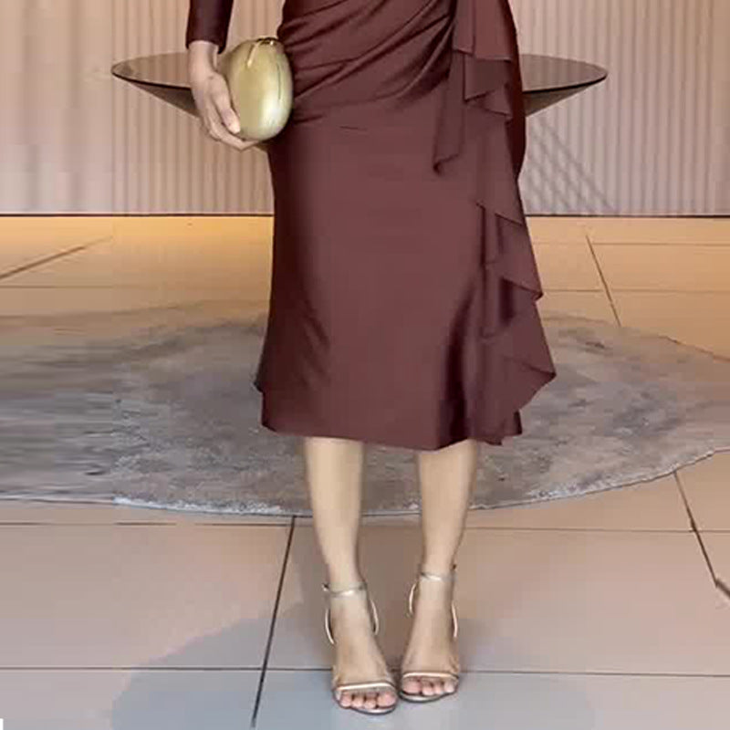 CinchedAura™ V-Neck Waist-Cinch Long Dress