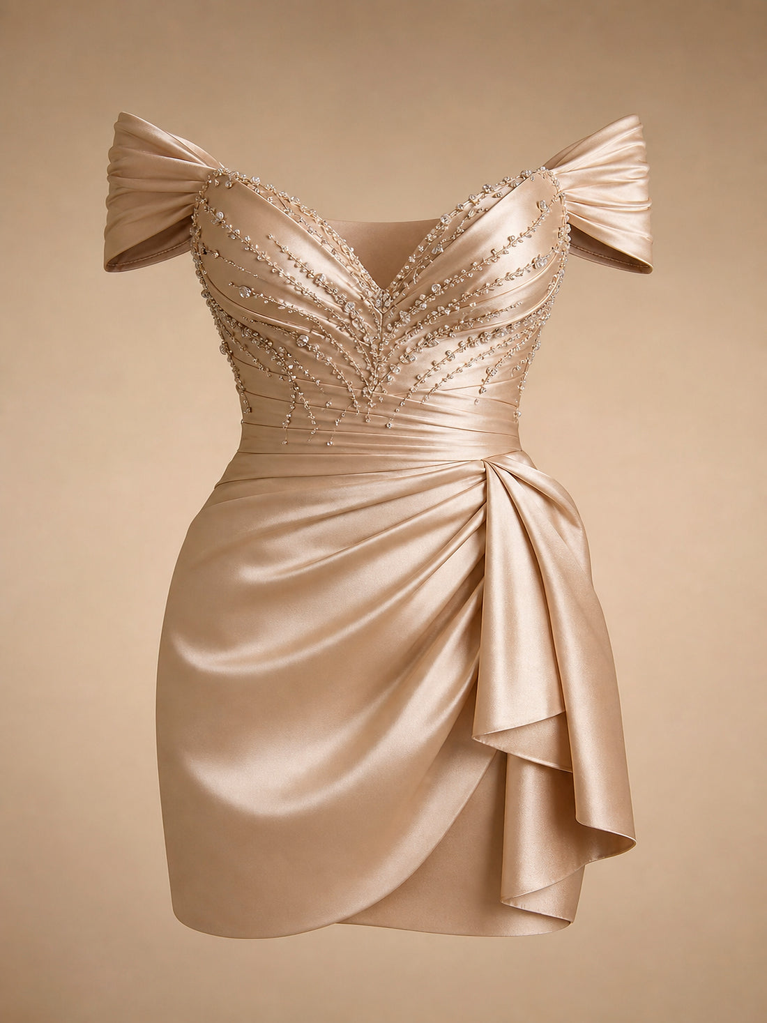 Celeste Beaded Satin Cocktail Gown