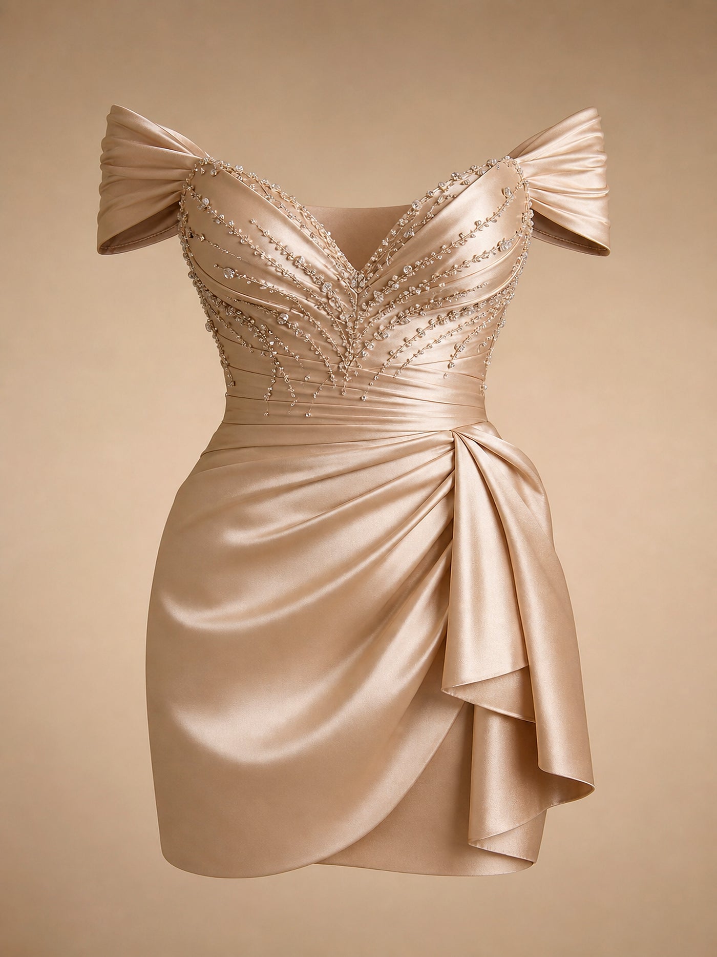 Celeste Beaded Satin Cocktail Gown