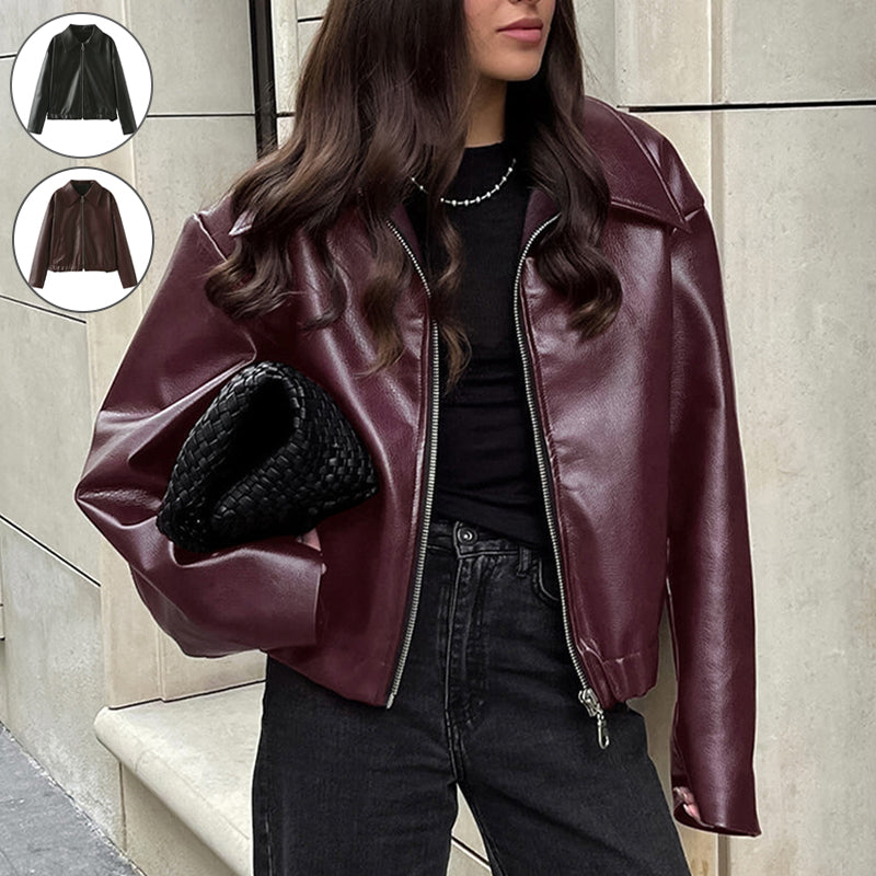Lapel Zip-Front Moto Jacket