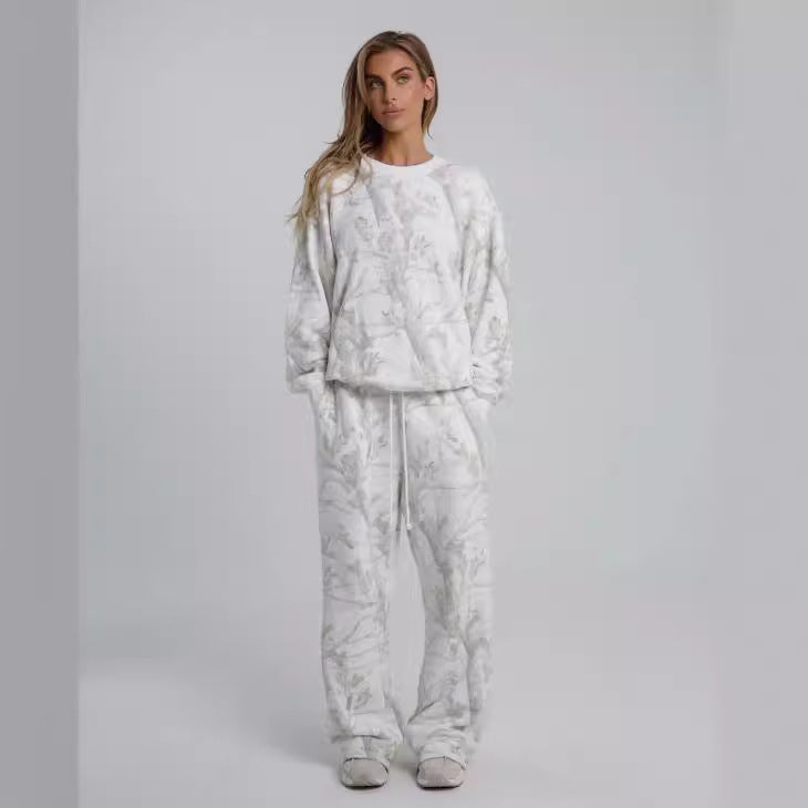 Sweatshirt- & Jogginghose-Set mit Blattmuster