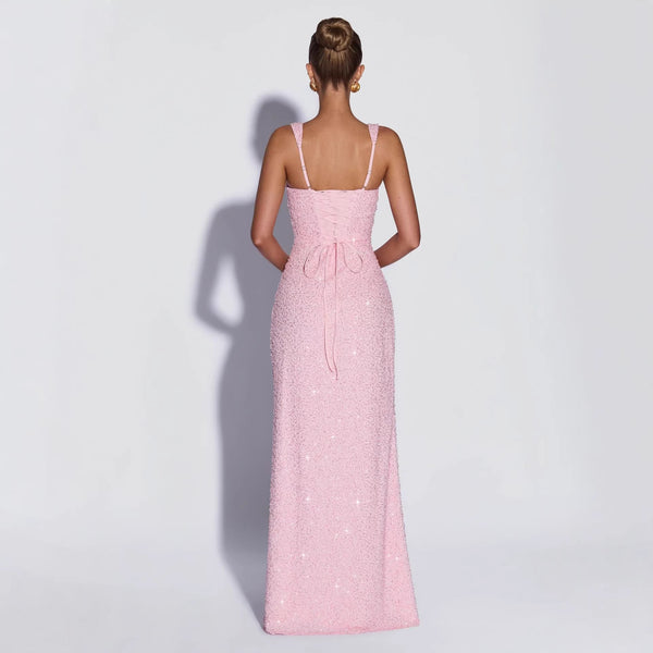 Sequined Sleeveless Tube Top Long Dress with Slit