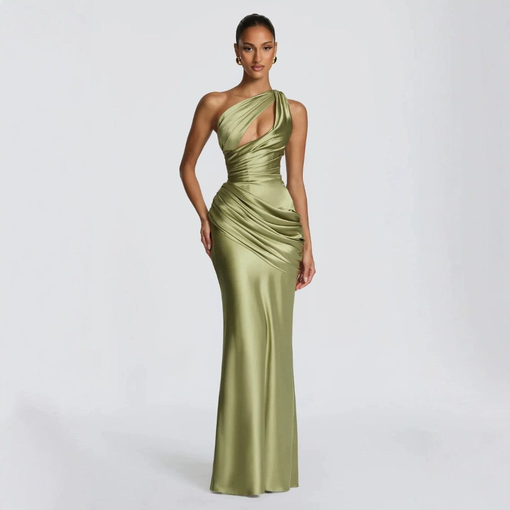 Satin Asymmetric Evening Gown
