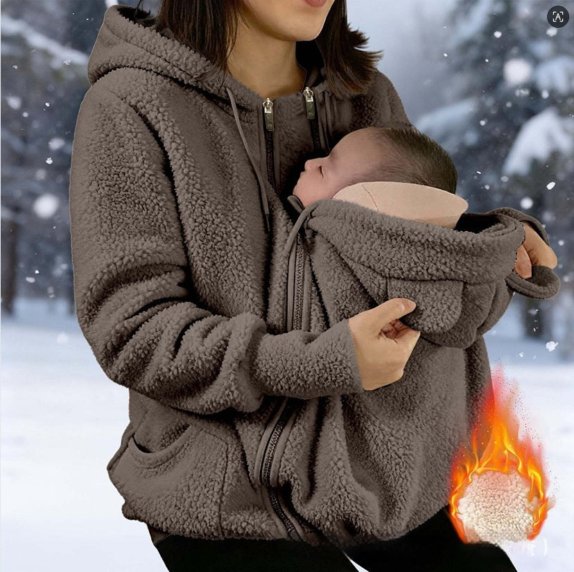 Sweat-shirt à capuche en velours côtelé avec poche kangourou pour bébé, veste zippée épaisse pour femme pour tenues assorties parent-enfant