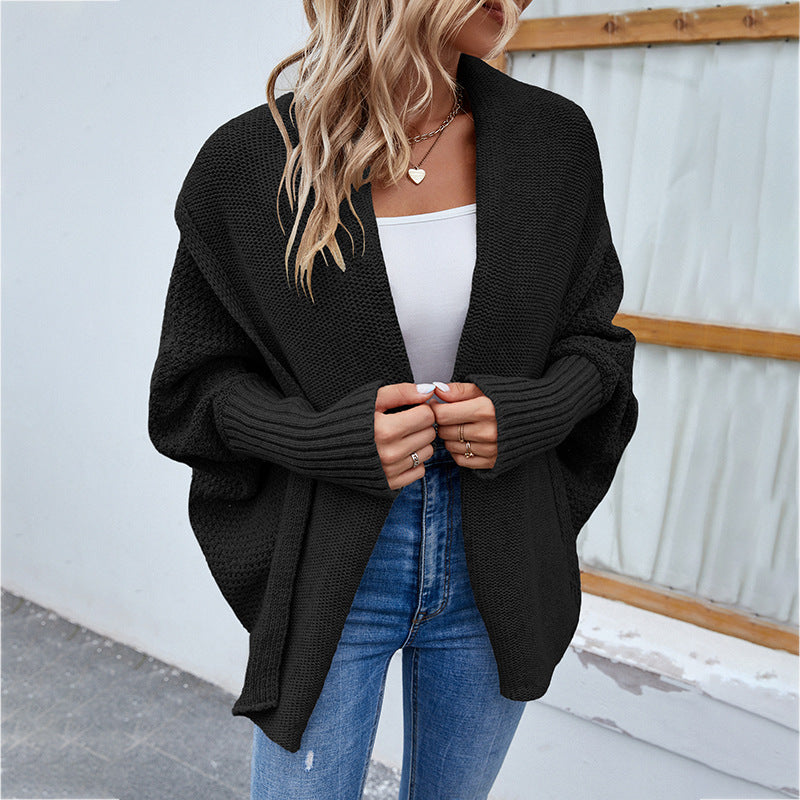 Batwing Sleeve Open-Front Lapel Cardigan