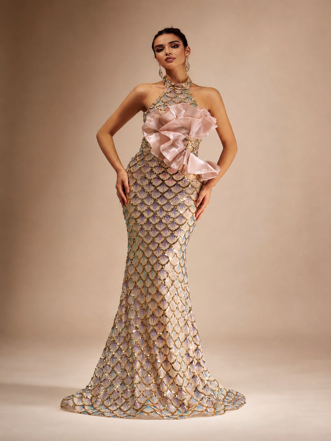 Nyra Halter Sequined Mermaid Gown