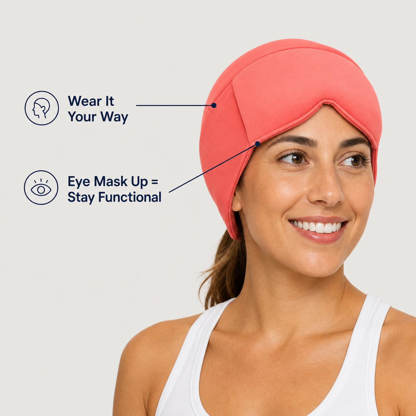 Eye mask up — stay functional while wearing the migraine relief cap