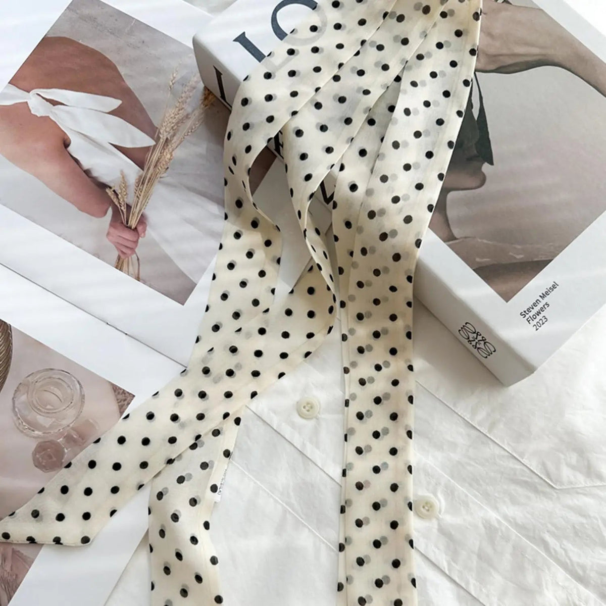 Women Narrow Long Scarf 150x4cm Polka Dot Tie Bag Ribbon Headband Choker Streamer Lady Accessories