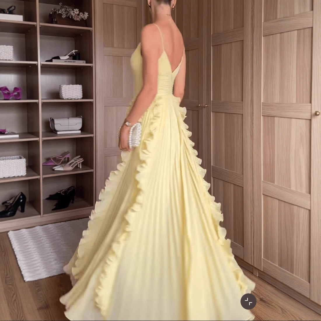 Lemon Ruffle Pleated Maxi Dress