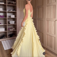 Lemon Ruffle Pleated Maxi Dress