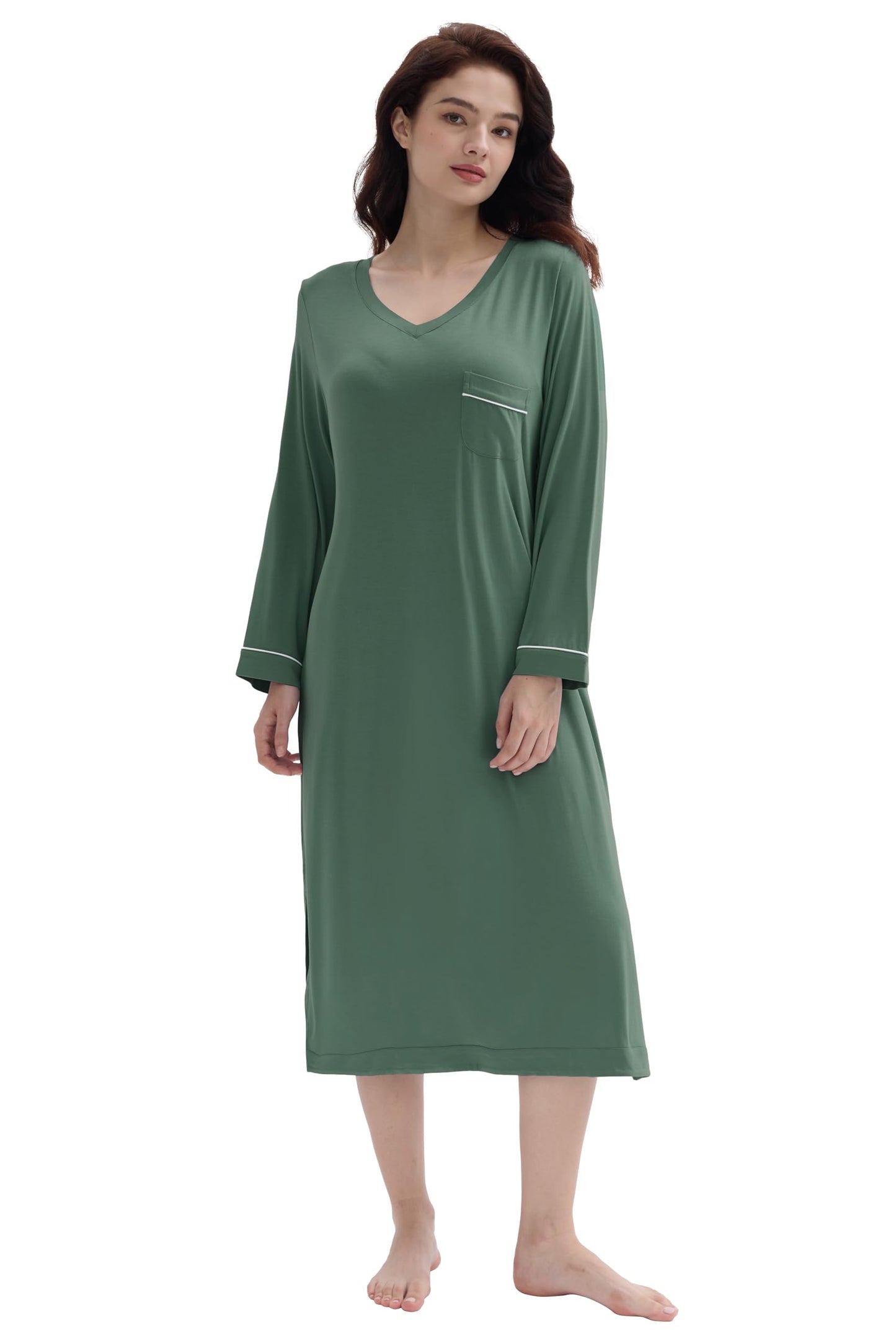 Joyaria Long Bamboo Viscose Nightgown for Women Ultra Soft Lightweight Mid Calf Lounge Dress Sleepwear (Olive Green Large)