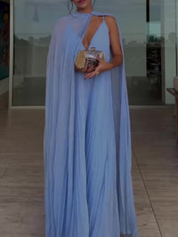 Pleated Cape Maxi Dress