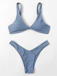 Solid Color Knotted Strap Bikini Swimsuit