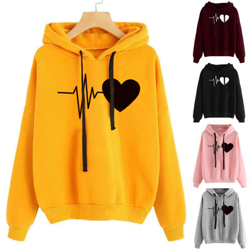 Heartbeat Print Pullover Hoodie