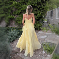 Lemon Ruffle Pleated Maxi Dress