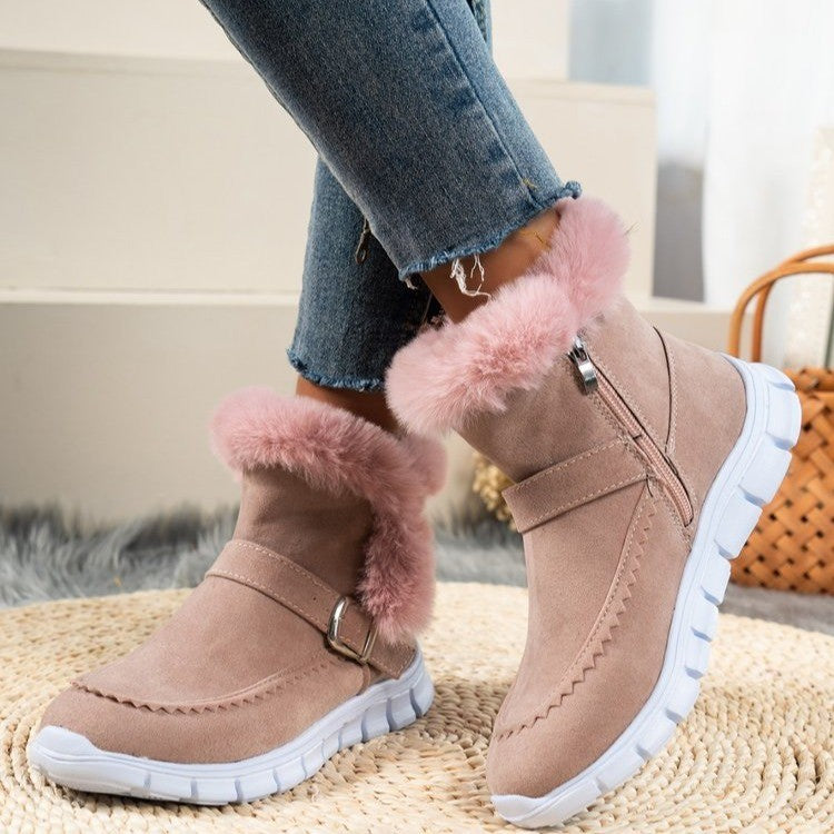 Schneestiefel mit Plüschfutter, Schnalle und Knöchelhöhe
