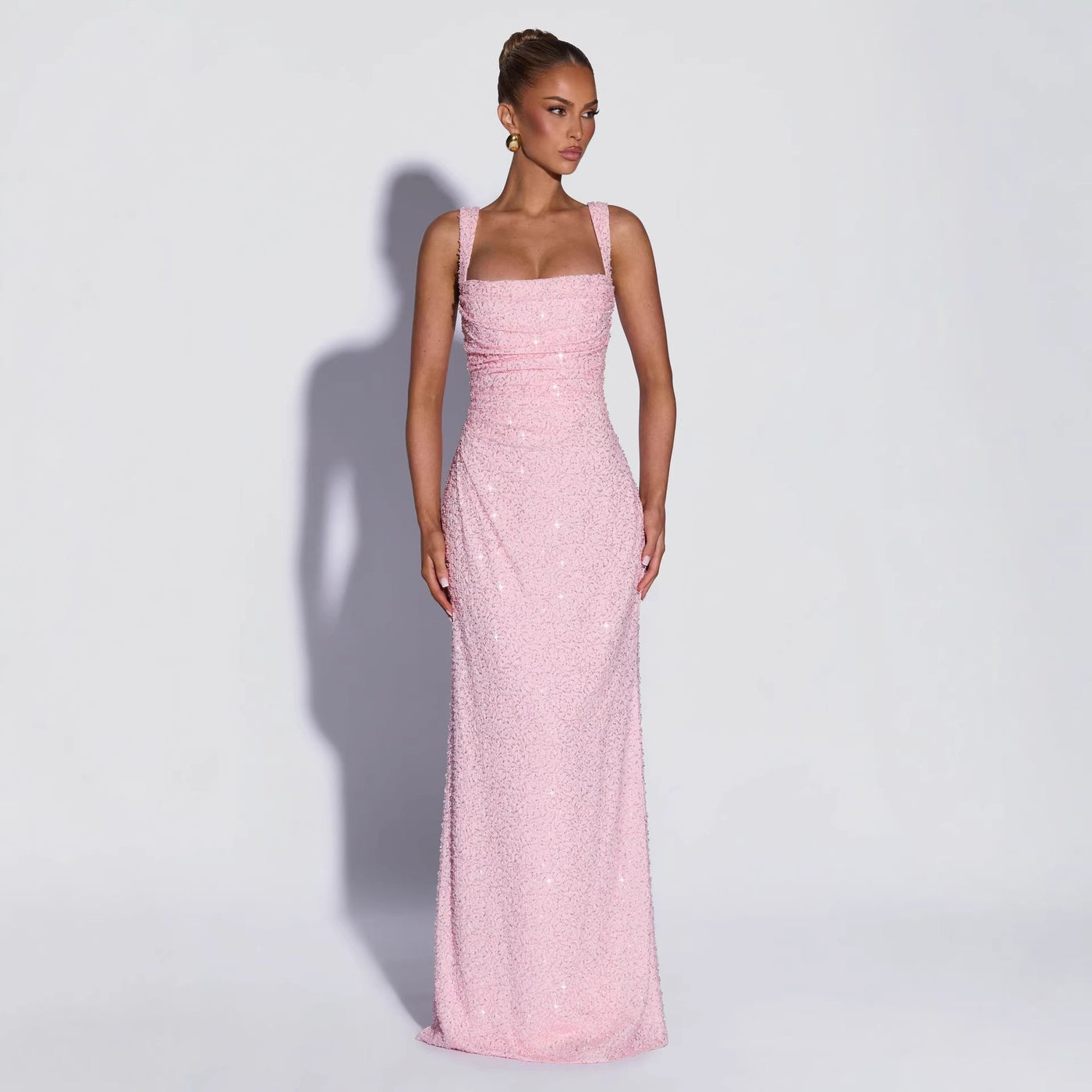 Sequined Sleeveless Tube Top Long Dress with Slit