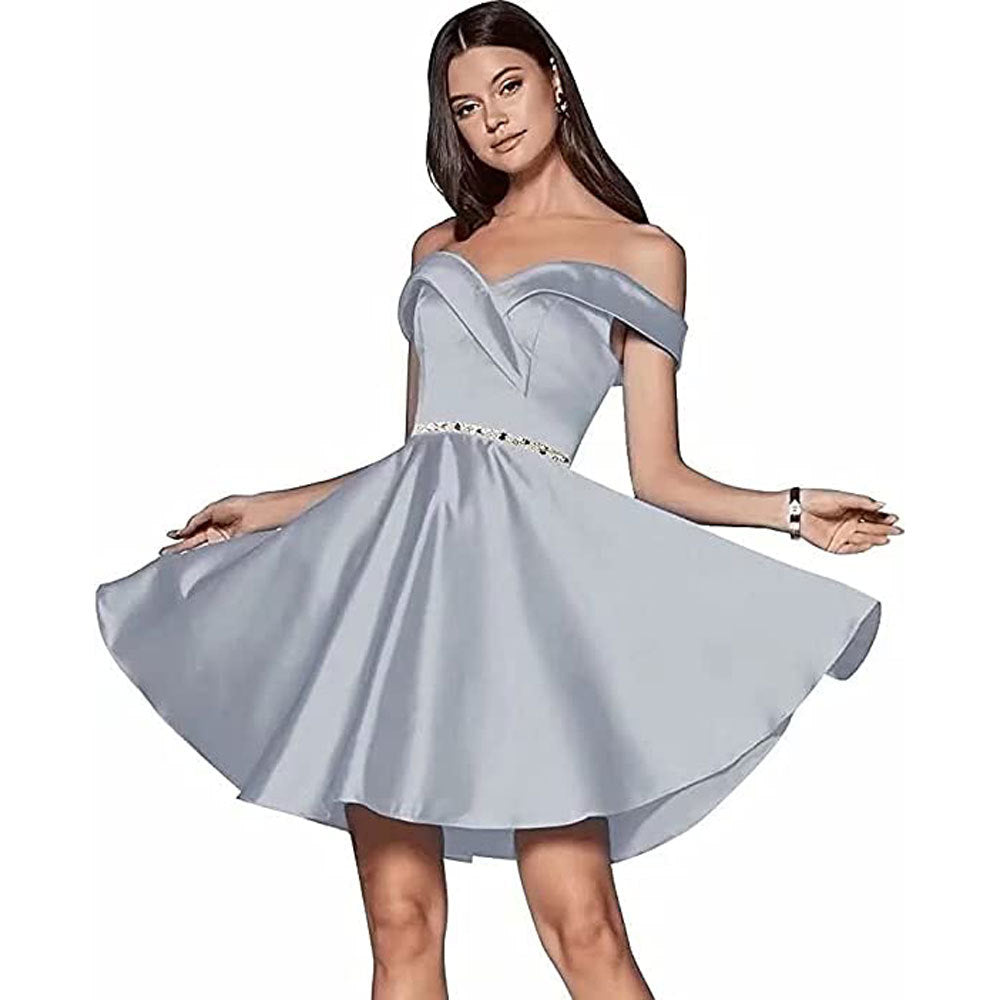 Celeste Beaded Satin Cocktail Gown